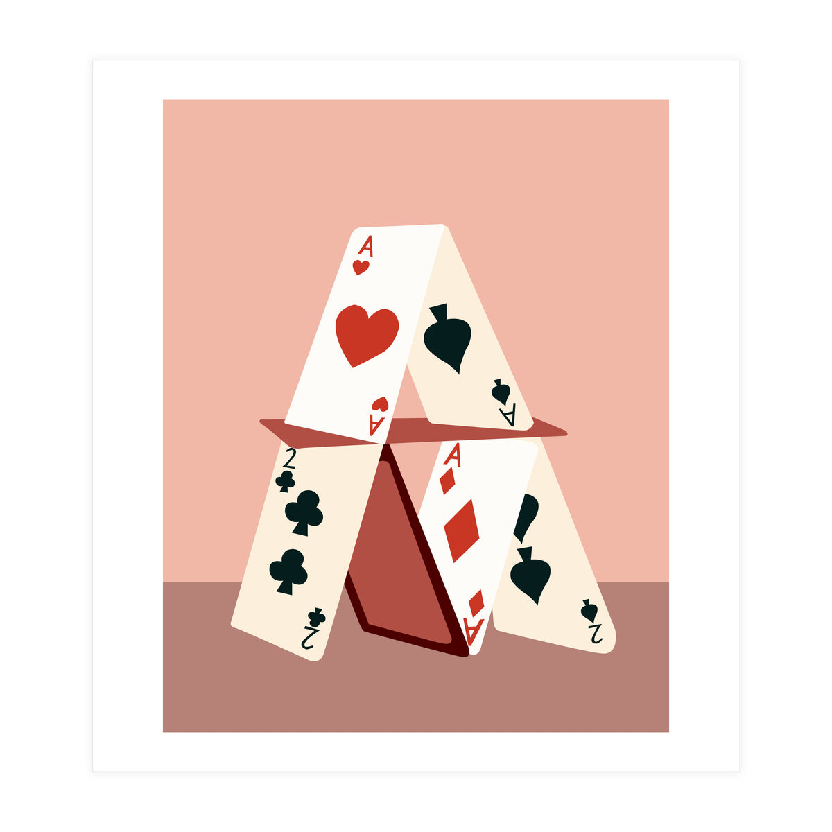 A House Made Of Cards, Relationship Concept Painting, Illustration Playing Cards, Spade Heart Eclectic Bohemian Contemporary (Print Only)