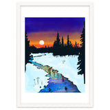 Purple Midnight, Snow River Full Moon Nature Landscape Painting, Winter Travel Adventure Places thumbnail