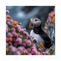 Puffin Bird Among Colorful Wildflowers In Bloom (Print Only)