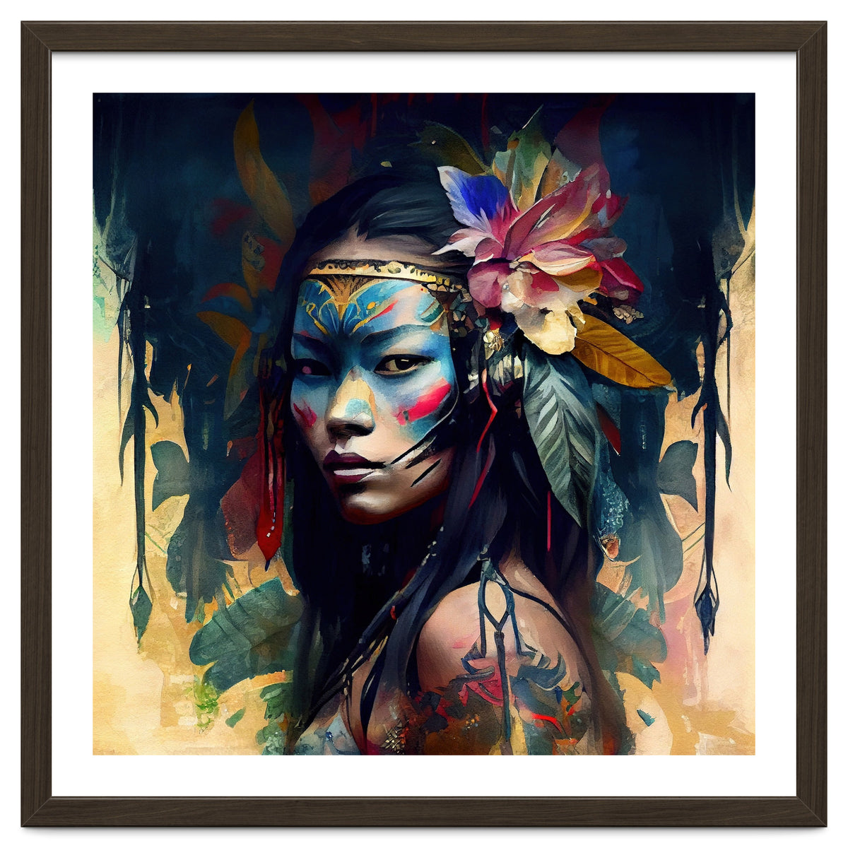Floral Native Asian Warrior Portrait