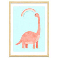 Rainbow Dinosaur Nursery Art, Cute diplodocus Watercolor, Pink Dino Illustration