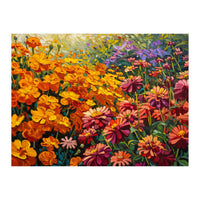 Radiant Summer Zinnia and Marigold Meadow Oil Painting (Print Only)