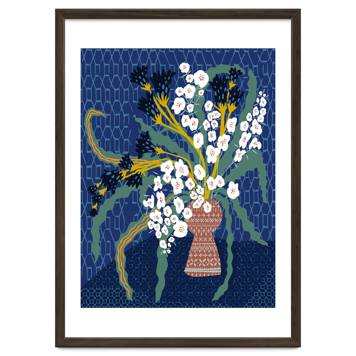 Floral contemporary still life dark blue