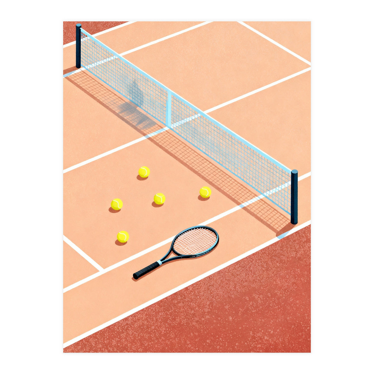 Tennis Court Art, Tennis Racket Illustration, Modern Sports Design (Print Only)