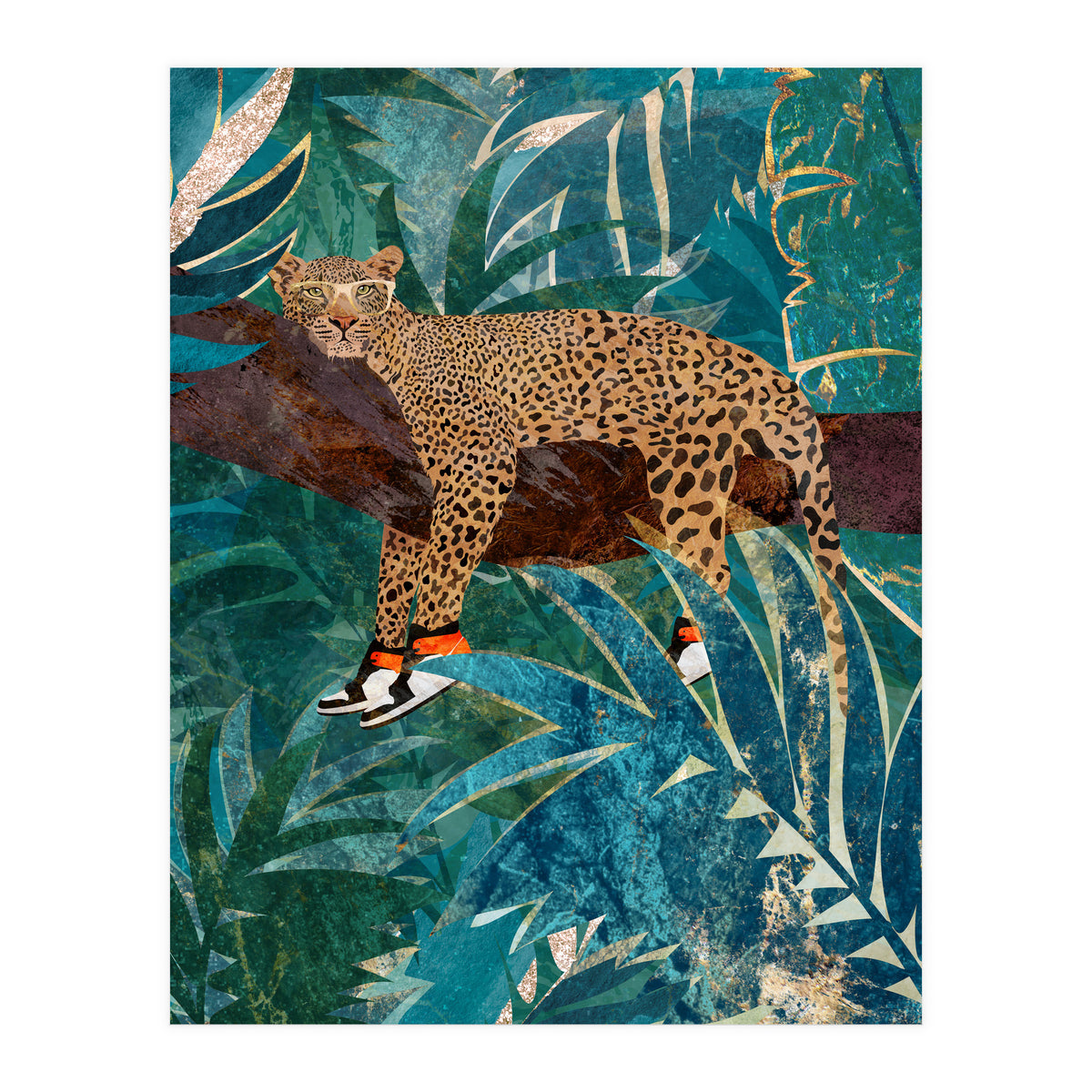 Leopard wearing shoes in the jungle (Print Only)