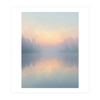 Misty Sunrise Over Pine Forest Lake (Print Only)