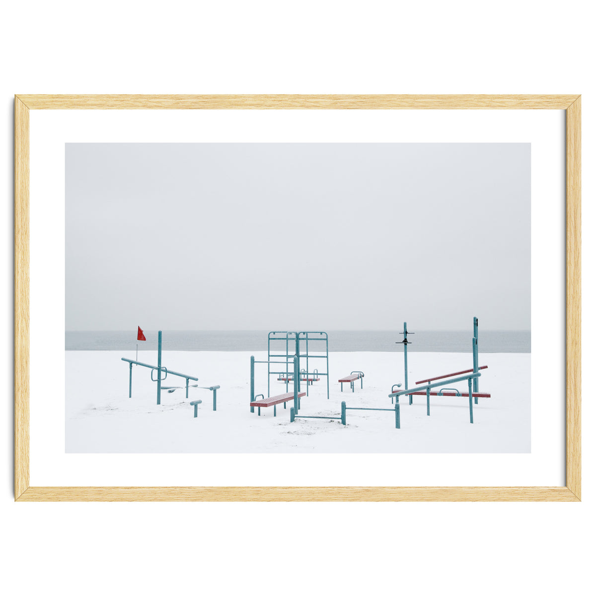 Playground in the winter snow beach