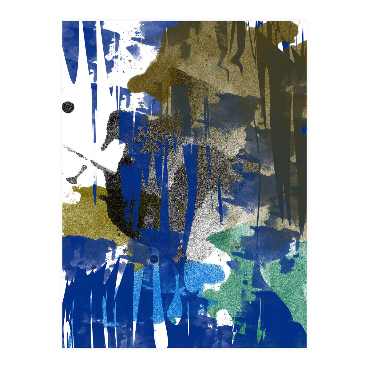 A Beautiful Mess, Abstract Blue Black Dark Eclectic Painting, Luxe Texture Contemporary Modern (Print Only)