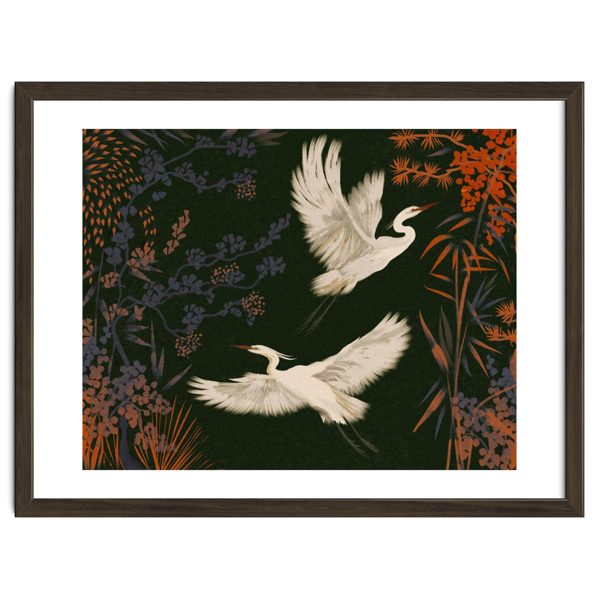 White Herons Flying Asian Art