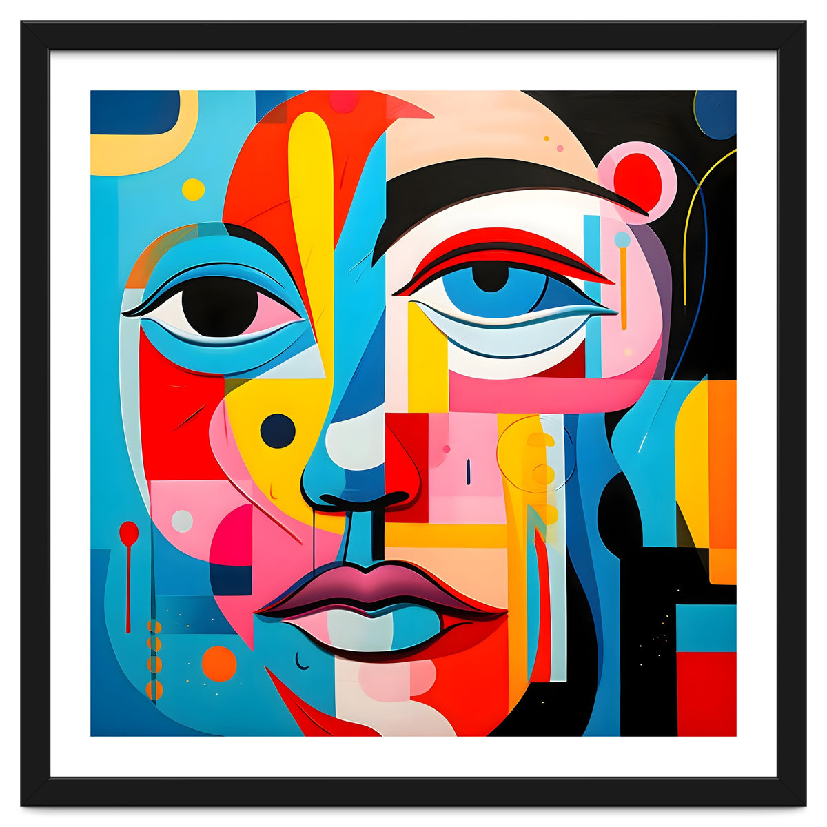 CUBIST HARMONY,  face, the essence of Cubist inspiration in a fragmented vibrant spectrum.