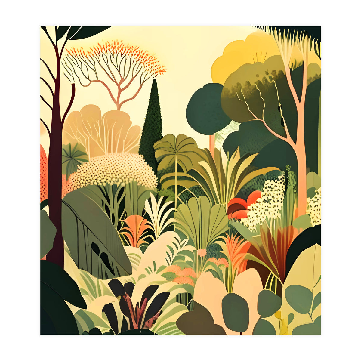 Pastel Garden, Botanical Nature Plants Jungle, Bohemian Eclectic Forest Illustration (Print Only)