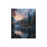 Serene Lakeside Retreat in Autumn Forest (Print Only) thumbnail