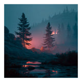 Atmospheric Twilight Pine Forest with Glowing Crimson Light (Print Only) thumbnail