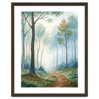 Ethereal Misty Forest Watercolor Art Print