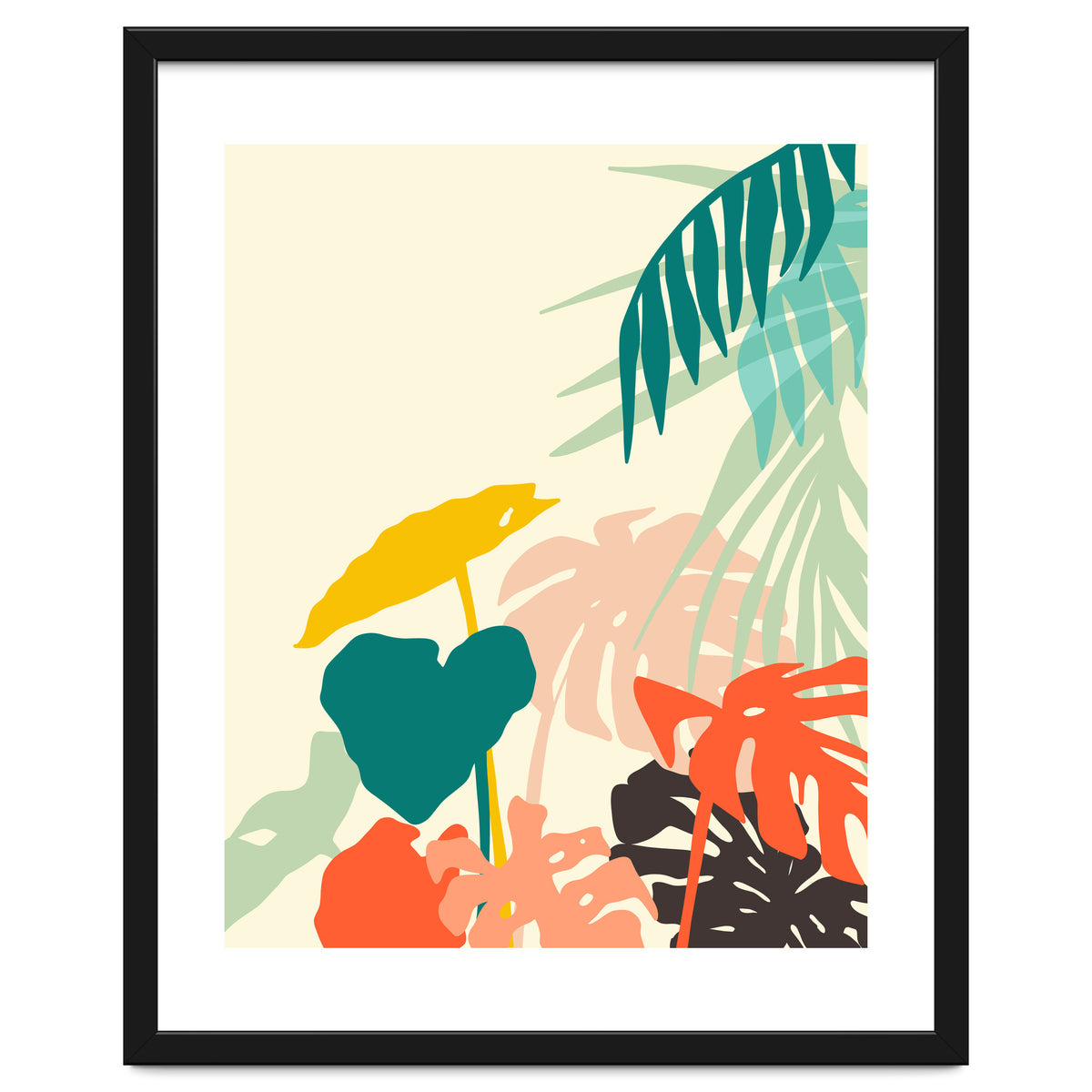 Tropical Nature, Botanical Pastel Jungle Plants Illustration, Minimal Bohemian Palm Monstera Forest