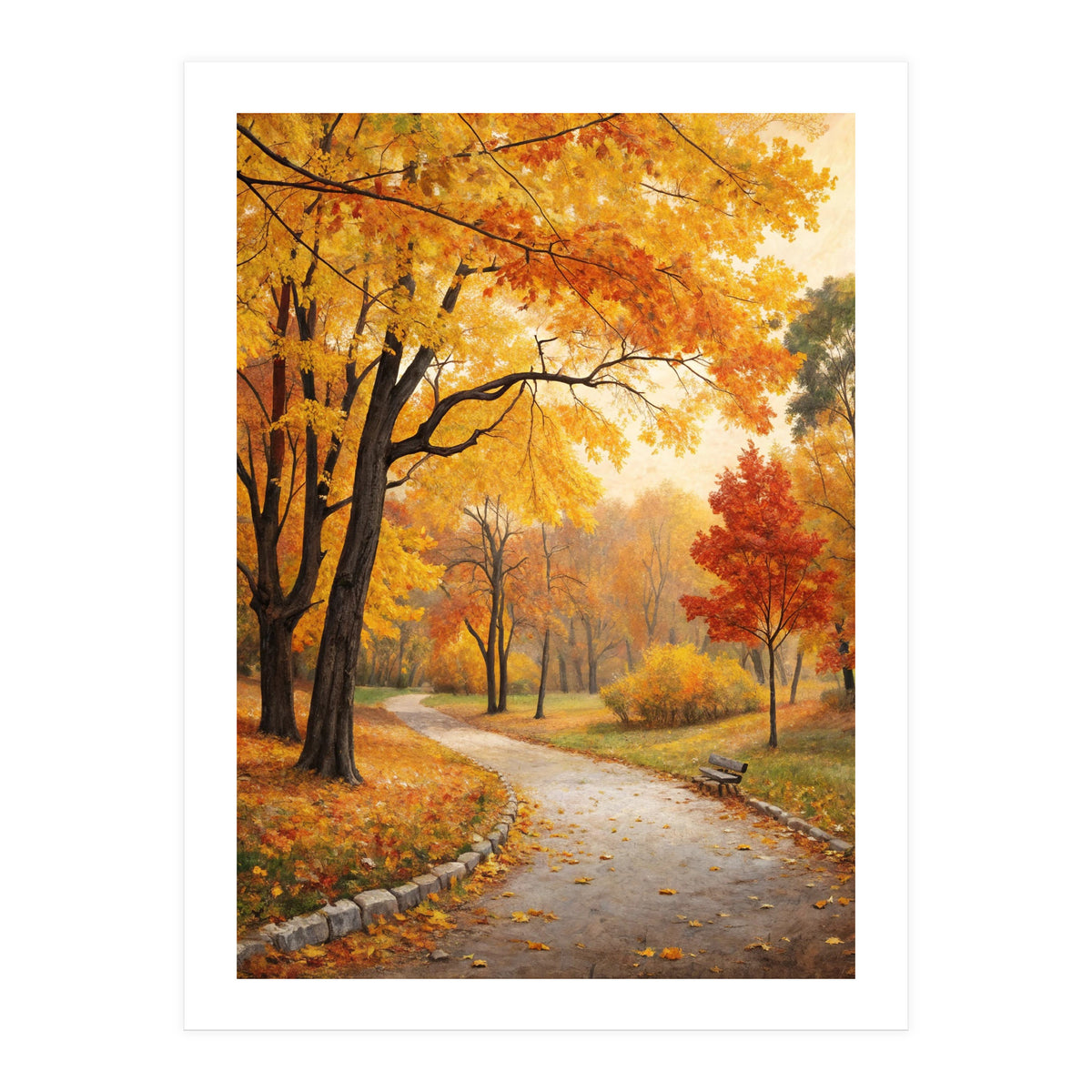 Original Autumn Park Landscape Oil Painting Style (Print Only)