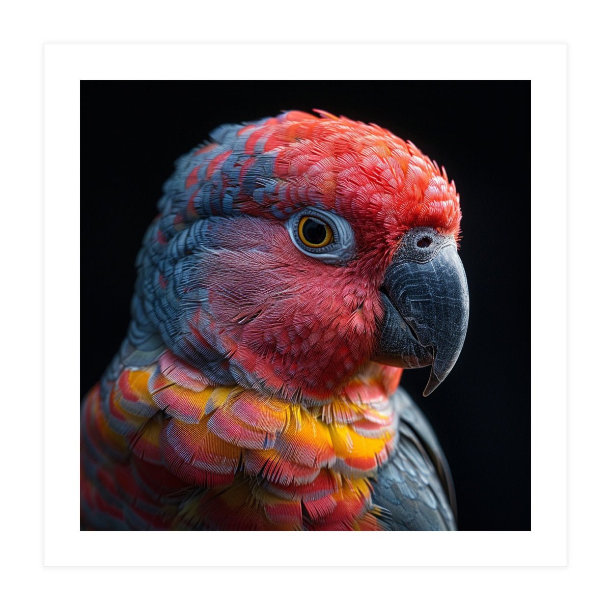 Close Up Parrot Face Red Blue Yellow Plumage (Print Only)