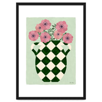 Checkered vase with anemones