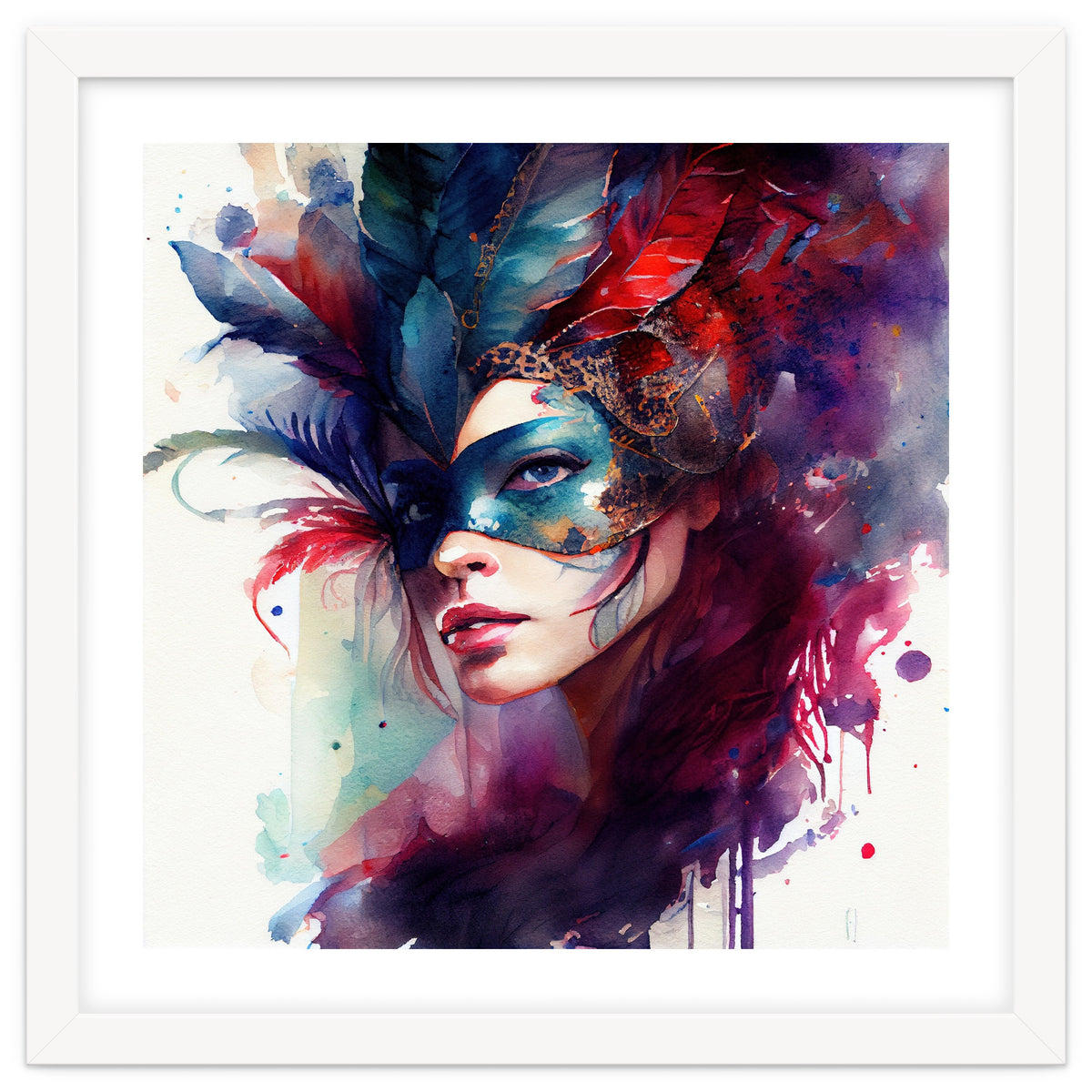 Turquoise Feathered Carnival Mask Portrait