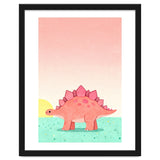 Stegosaurus Watercolor Art, Cute Dinosaur Nursery Print, Coral Dino Illustration thumbnail