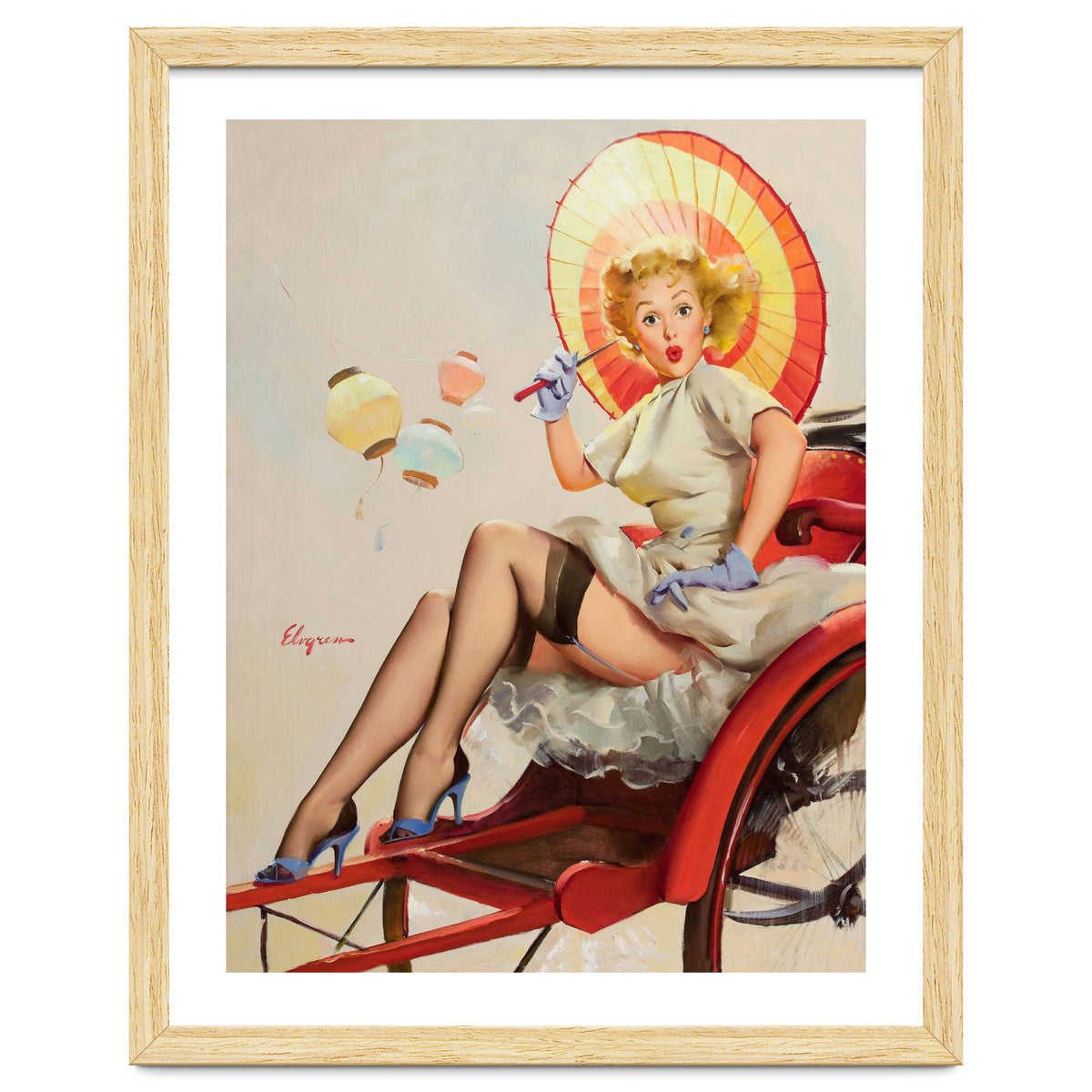 Pinup Girl In Rickshaw Experiencing Sudden Wind