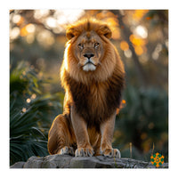 Majestic Lion Sitting On A Rock At Sunset (Print Only)