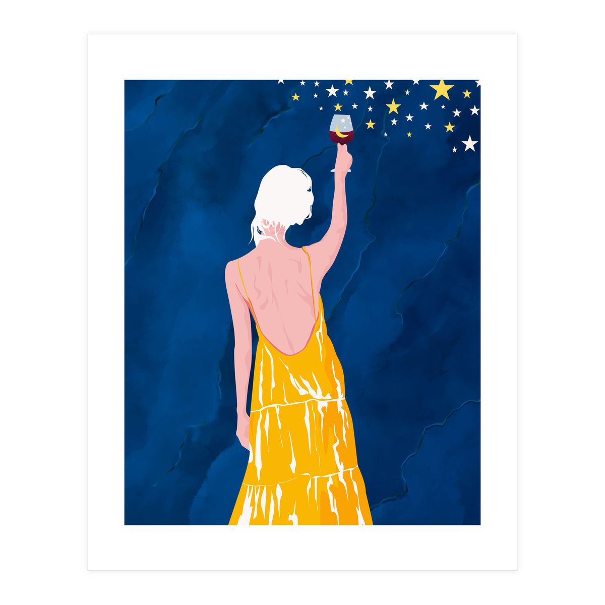 Pour Me Some Magic, Moon Stars Night Sky, Bohemian Woman Positivity Hope Miracle, Wine Holidays New Years Eclectic Gifts (Print Only)