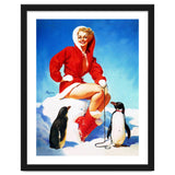 Pinup Sexy Woman Posing With Two Penguins thumbnail