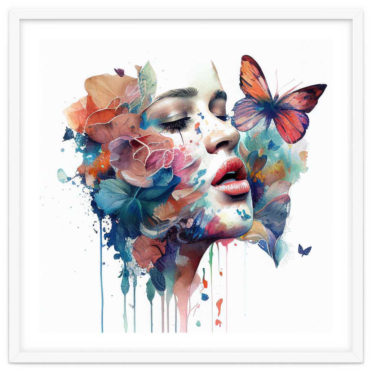 Watercolor Floral Woman Face #1