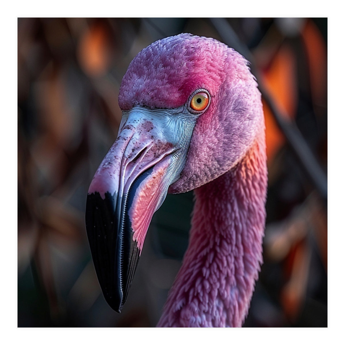 Close Up Of A Pink Flamingo Bird Face (Print Only)