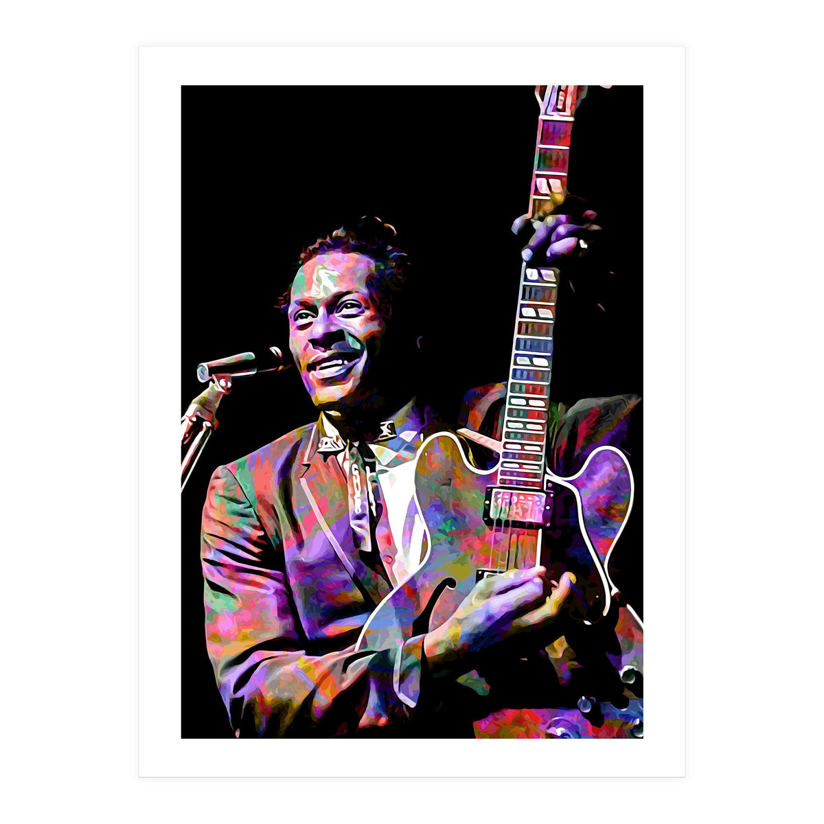 Chuck Berry Rock and Roll Guitarist Colorful (Print Only)