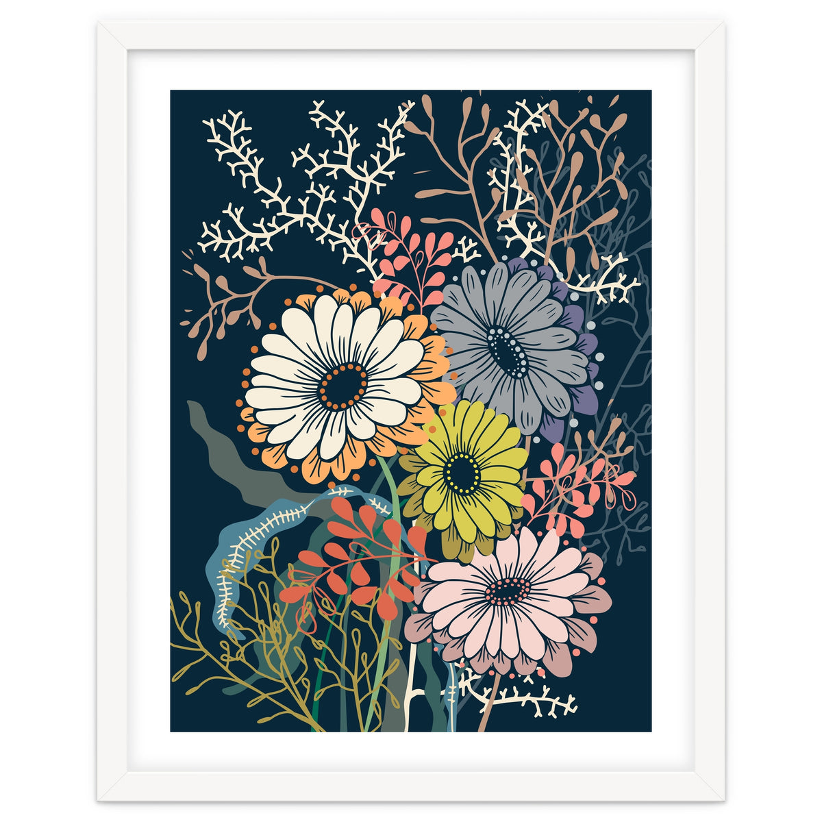 Springtime daisies dark blue