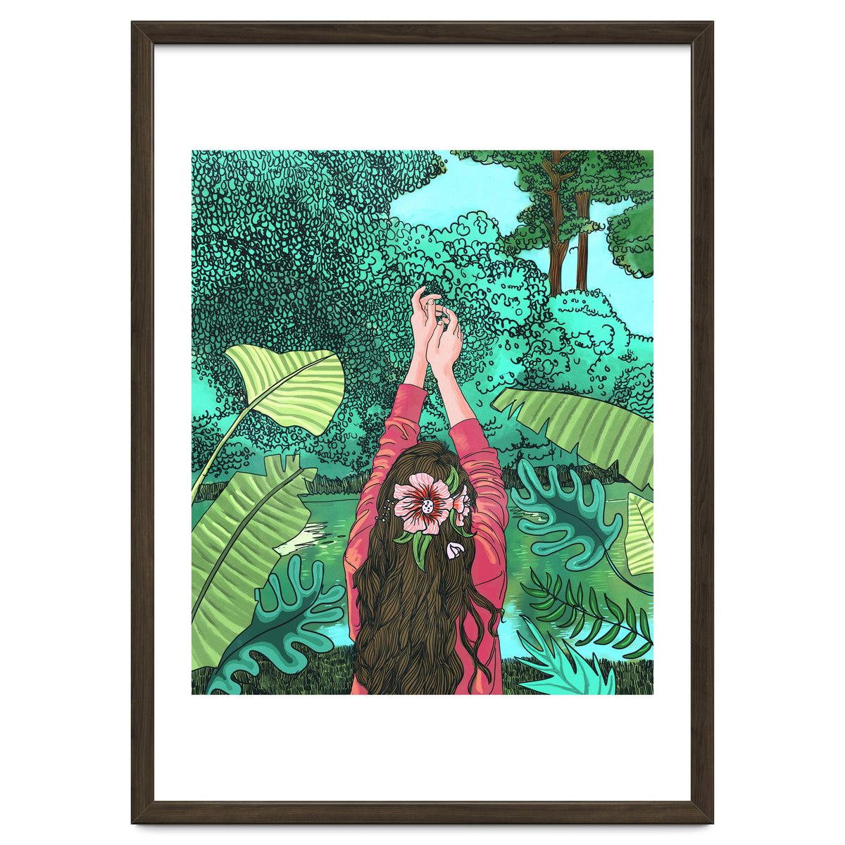 Comic Book Jungle | Tropical Banana Leaves Travel | Line Art Forest Botanical Illustration