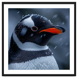 Close Up Penguin Portrait In Snowy Weather thumbnail