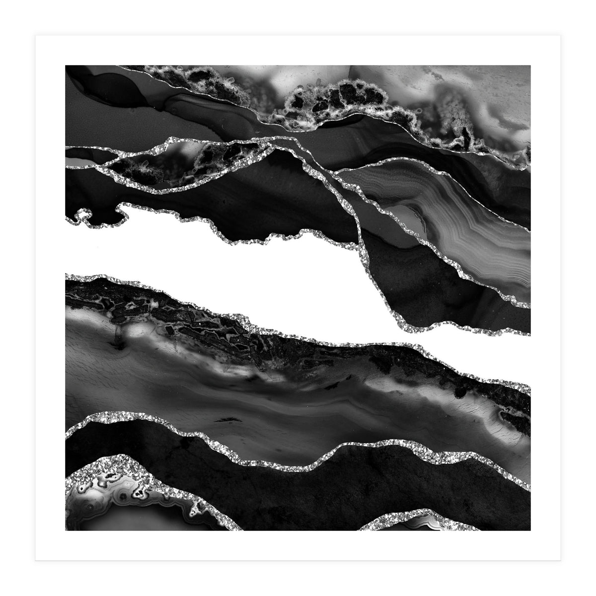 Black & Silver Agate Texture 06  (Print Only)