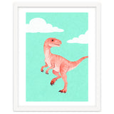 Velociraptor Watercolor Art, Cute Dino Nursery Print, Whimsical Dinosaur Illustration thumbnail