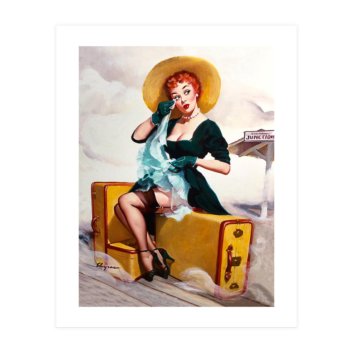 Pinup Sexy Girl Left At The Bus Station (Print Only)