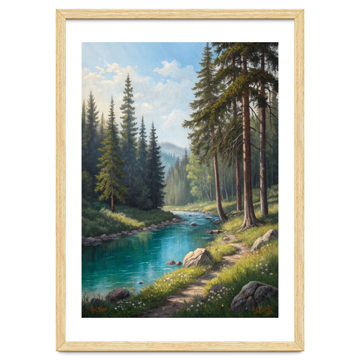 Serene Alpine Forest River Landscape