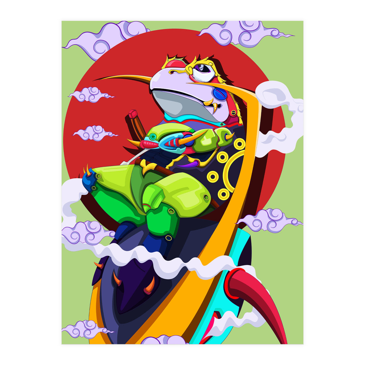 Knight Frog Cartoon Vintage Illustration (Print Only)