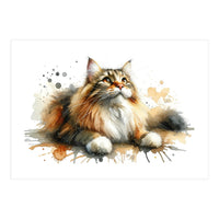 Majestic Cat With Watercolor Splashes (Print Only)