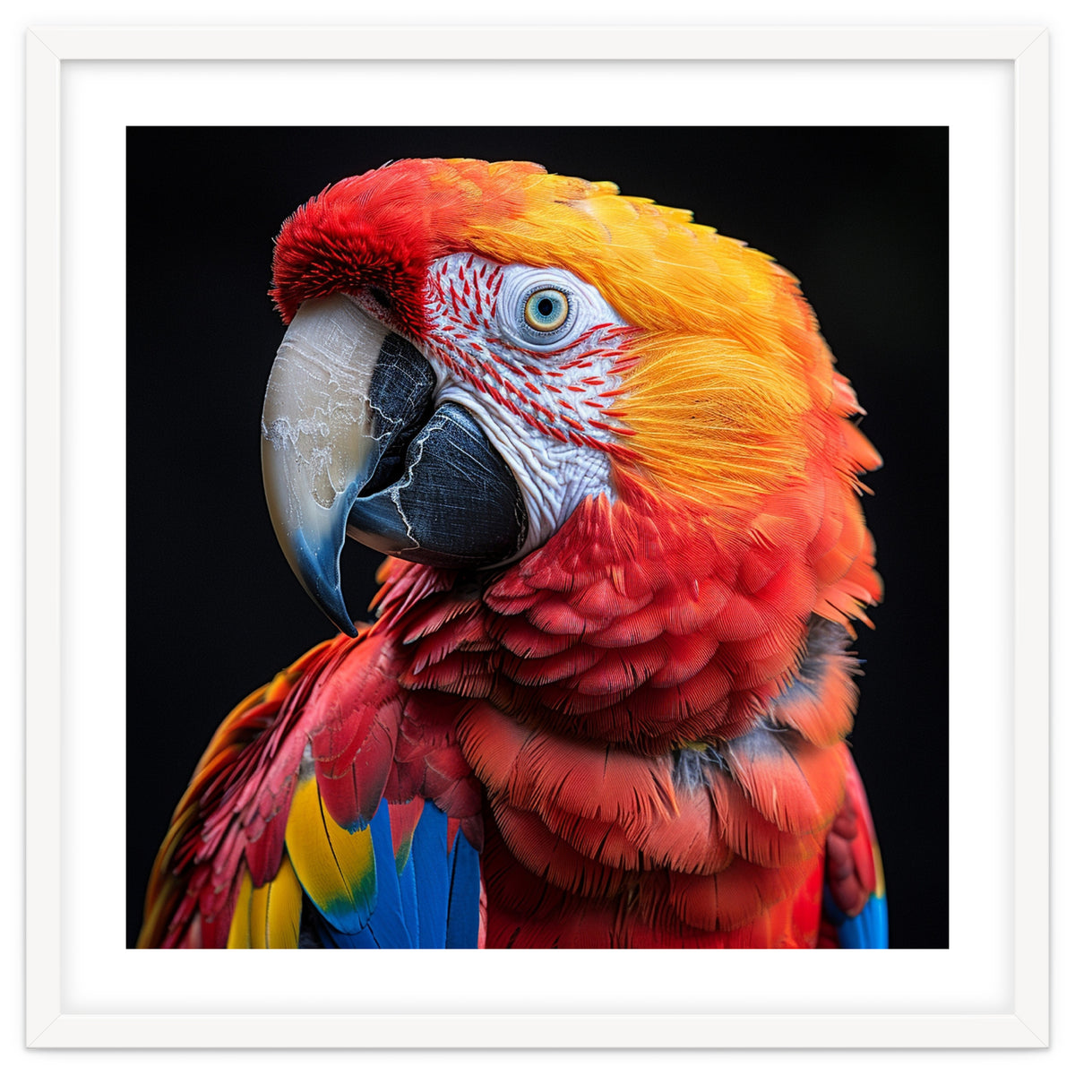 Scarlet Macaw Parrot Close Up Portrait Vivid Colors