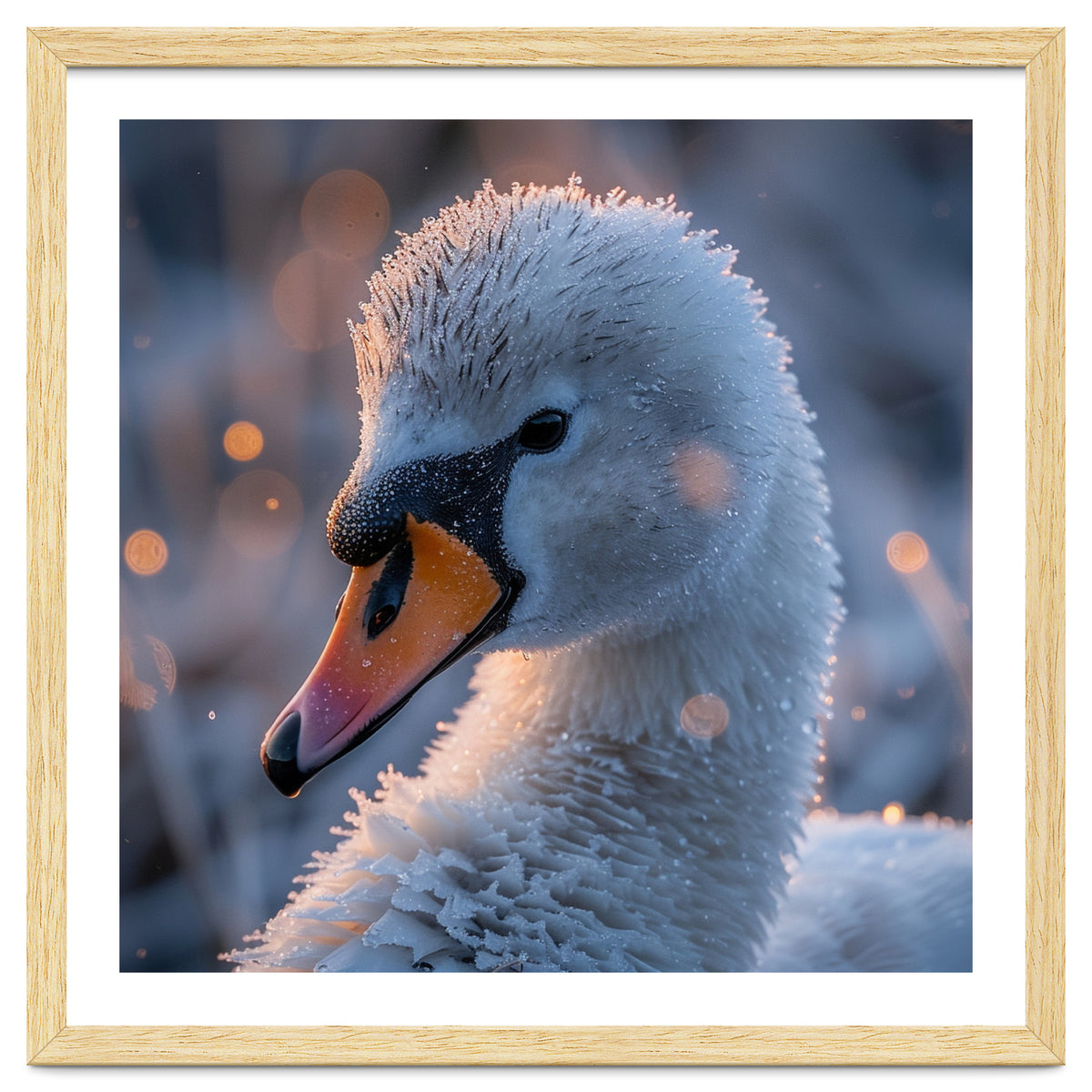 Close Up Frosty Swan Head During Golden Hour