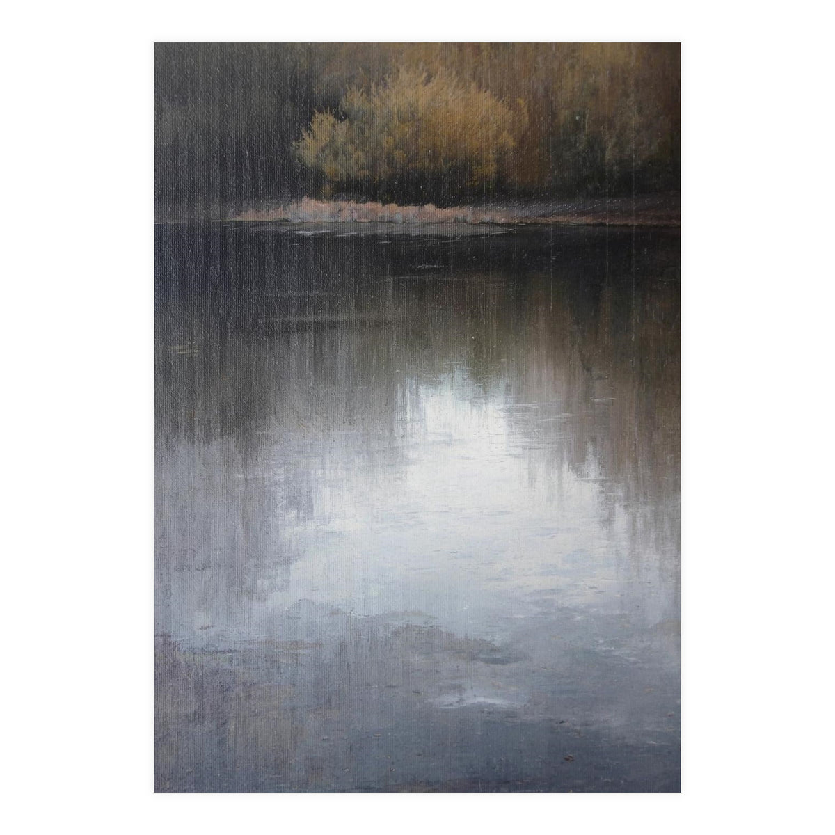 Atmospheric Golden Autumn Forest Reflection Oil Painting (Print Only)