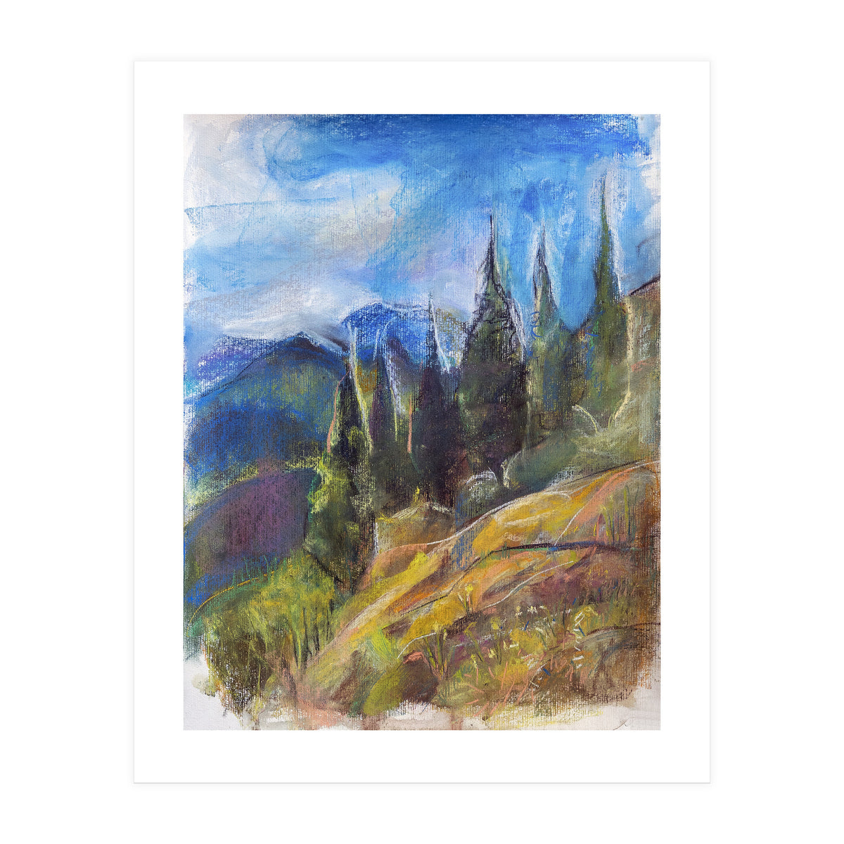 Pastel drawing of an Alpine Pine Forest (Print Only)