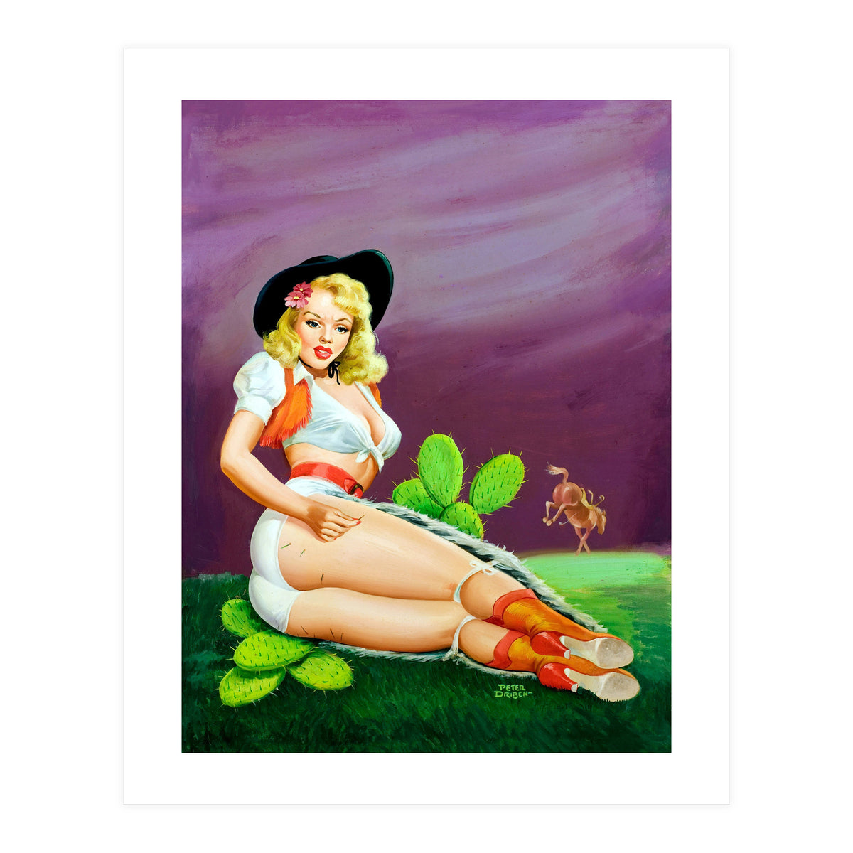 Sexy Pinup Gil Fell On Cactus From A Horse (Print Only)