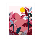 Tropical Sundowner, Pastel Jungle Botanical Nature, Summer Plants Palms Sunset, Mountain Landscape Travel Adventure (Print Only) thumbnail