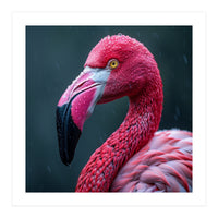 Close Up Pink Flamingo In Rain Drops (Print Only)