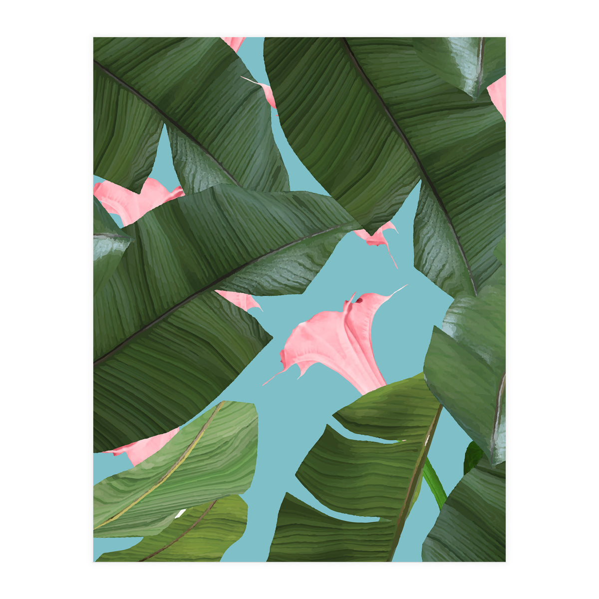 Wild Flower, Tropical Jungle Banana Leaves Botanical, Floral Nature Garden Blush Plants (Print Only)