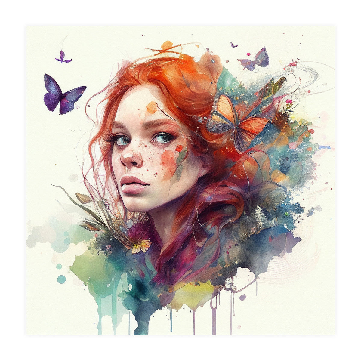 Red Hair Butterfly Glance (Print Only)