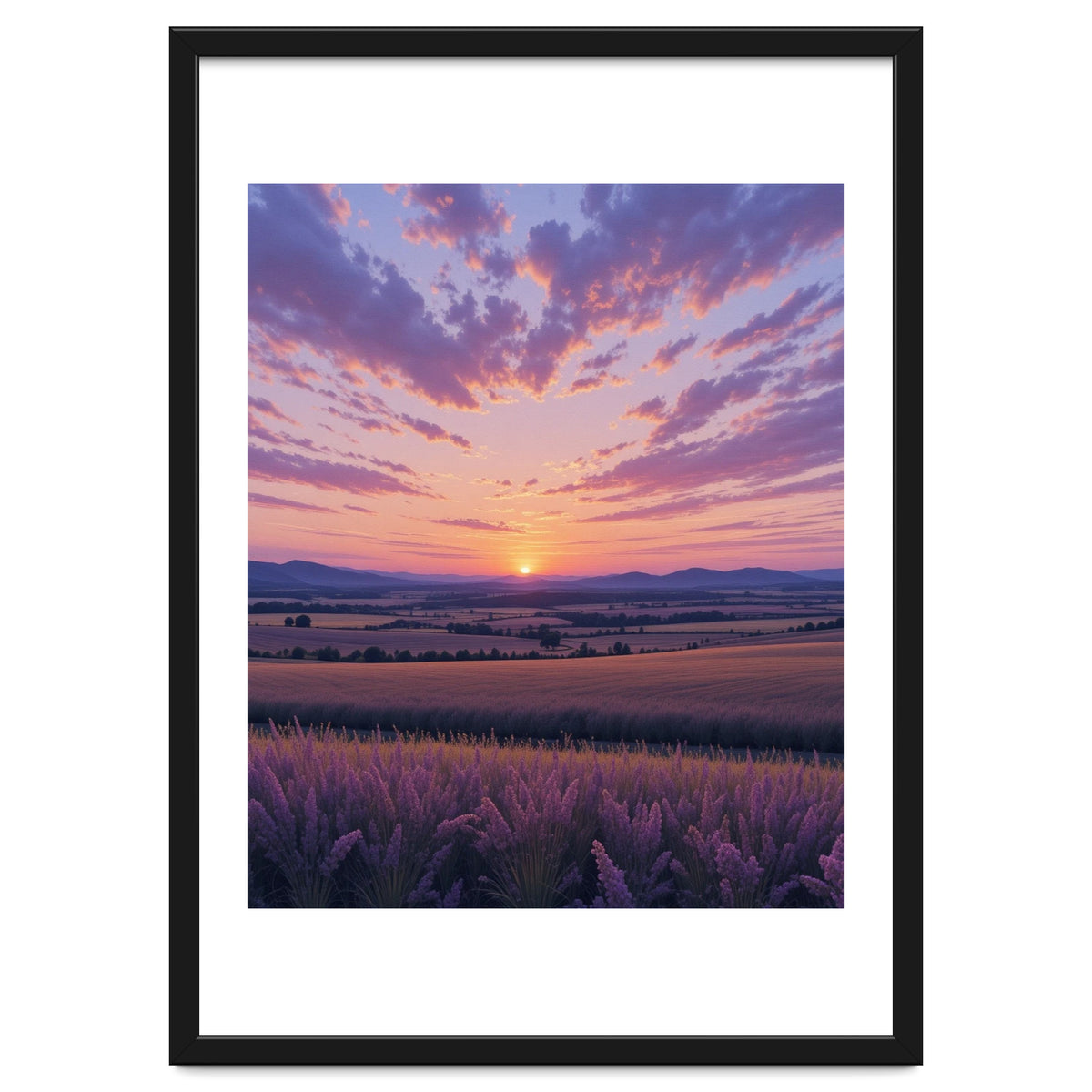 Serene Lavender Fields at Golden Hour Sunset